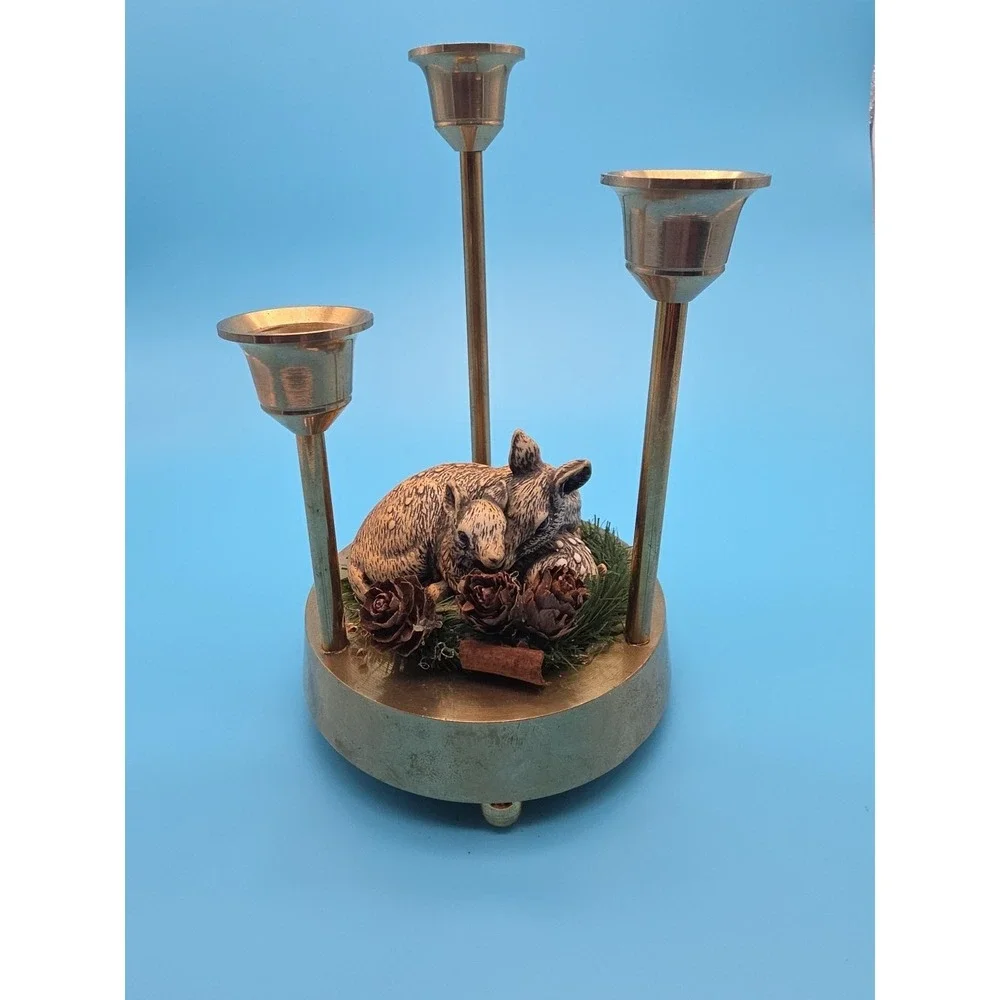 Brass Graduated Candle Holder With‎ Ceramic Deer 3 Candle